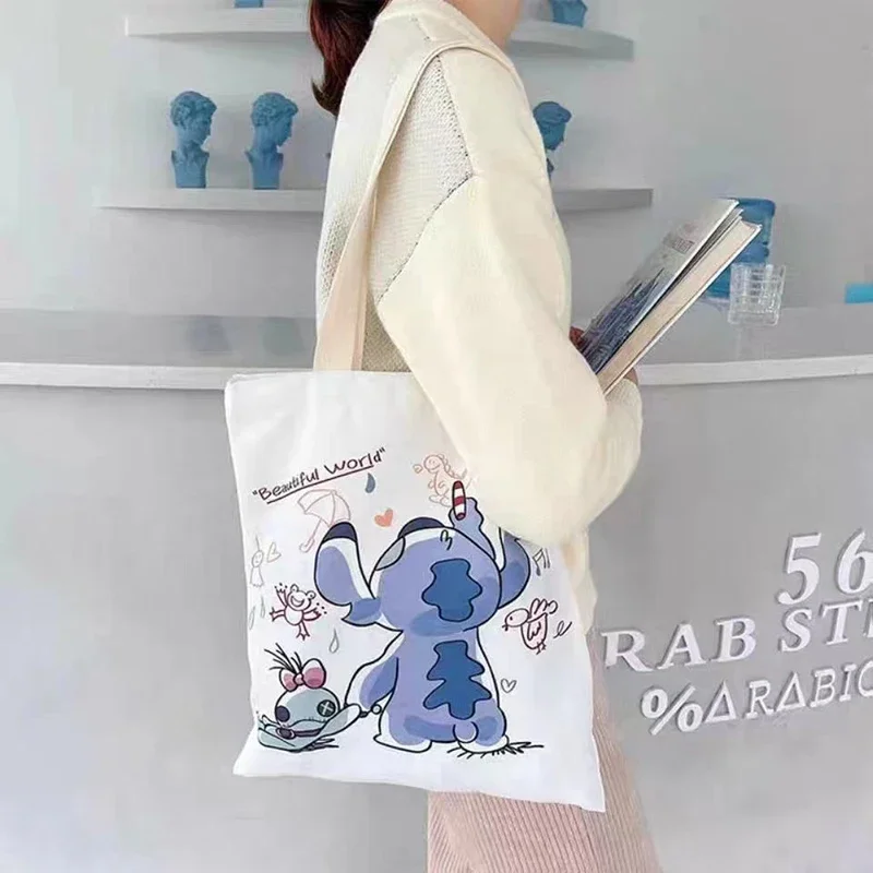 

Stitch Canvas Bag Cute Cartoon Pattern Tote Bag Large Capacity Shoulder Bag Casual Handbag Commuter Bag Christmas Gift