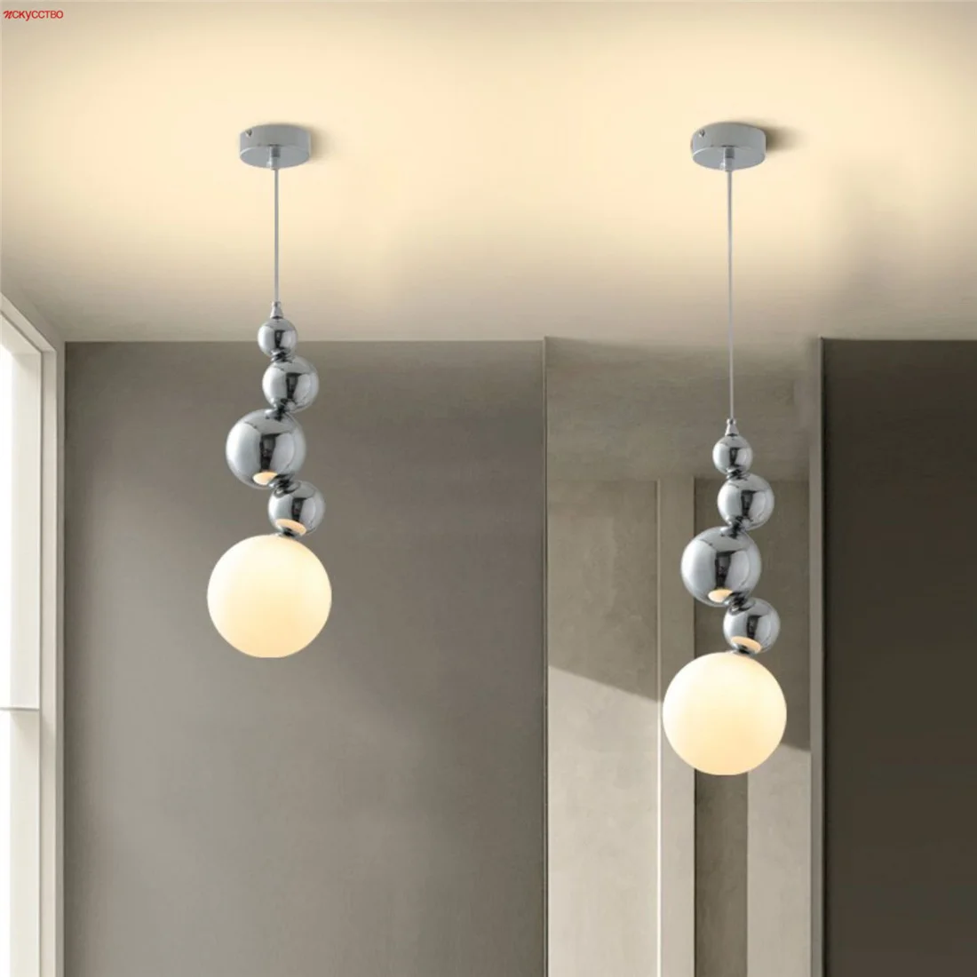 

Postmodern Chrome Magic Bean Glass Ball Led Chandeliers For Dining Room Kitchen Bedroom Loft Decoration Hanging Light Fixtures