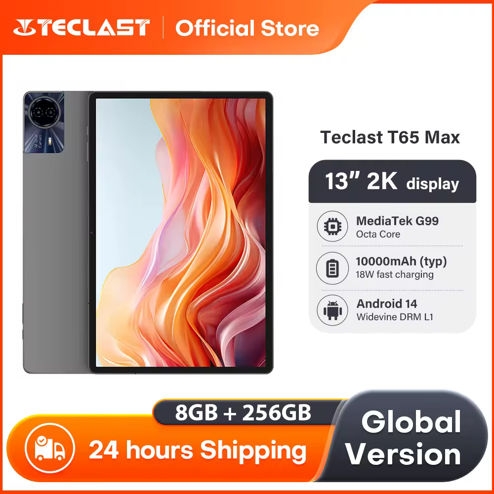 Teclast T65 Max Tablets 13" FHD Display MediaTek G99 8GB RAM 256GB ROM 10000mAh Battery Android 14 Widevine L1 Global Version