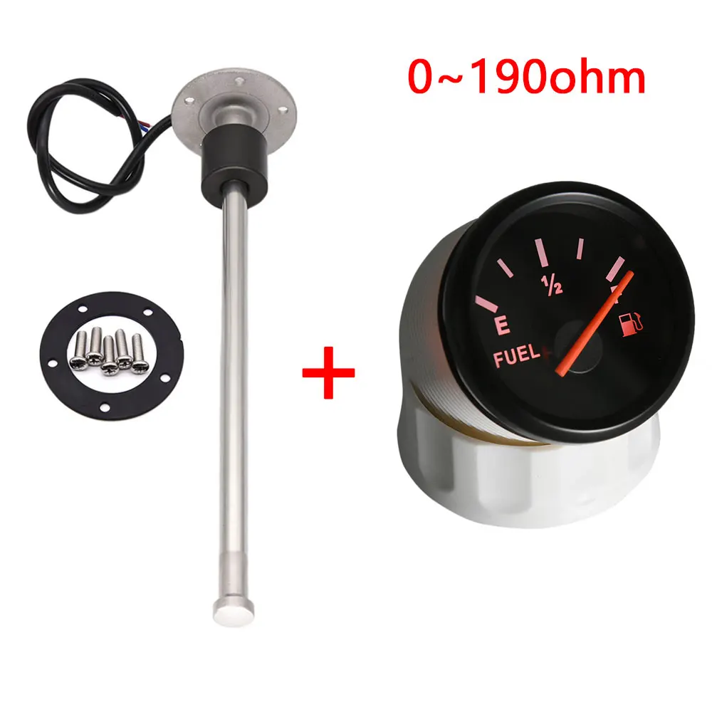 52mm Fuel Level Gauge + Fuel Level Sensor 0~190 ohm Red Backlight Digital For Car Boat Motorcycle Indicator E-F Range 12-24v