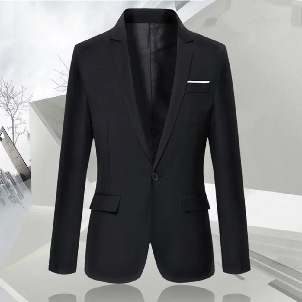 Autumn Fashion Slim Fit Men\'s Suit Long Sleeve Solid Color Lapel Outwear Anti-wrinkle Casual Business Suit Versatile Male Suit