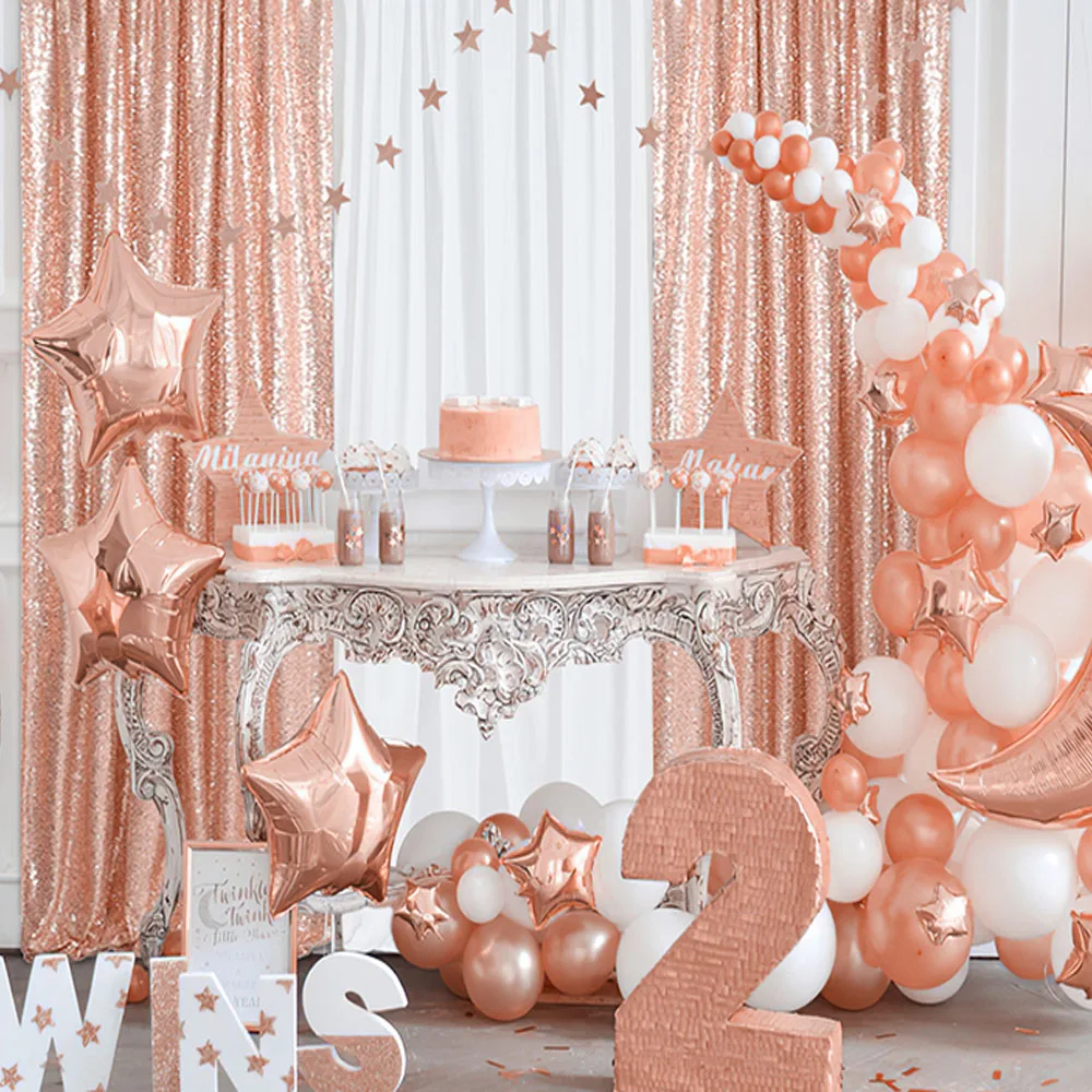 2x Sequin Backdrop Curtains Baby Shower Birthday Wedding Party Backdrop Decorations Photography Background Silver Rose Gold2x8FT