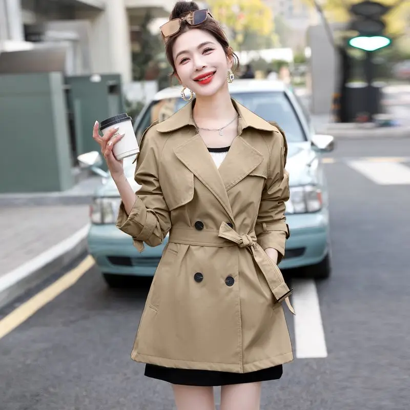 

2024 Autumn Women Trench Turn-down Collar Double Breasted Windbreaker Female Long with Belt Khaki Cozy Fashion Trench Coat XK4