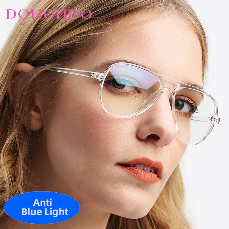 

Vintage Twin Bridge Pilot Anti Blue Light Computer Glasses Women Men New Brand Designer Classic Big Frame Eyeglasses Очки Le