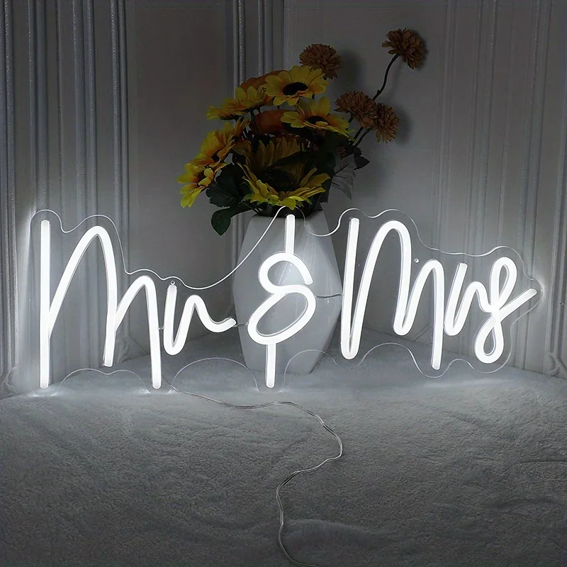 Mr Mrs Neon Signs For Wall Decor, LED Neon Light For Girl Gift Apartment Anniversary Wedding Valentine's Day Party wall decor