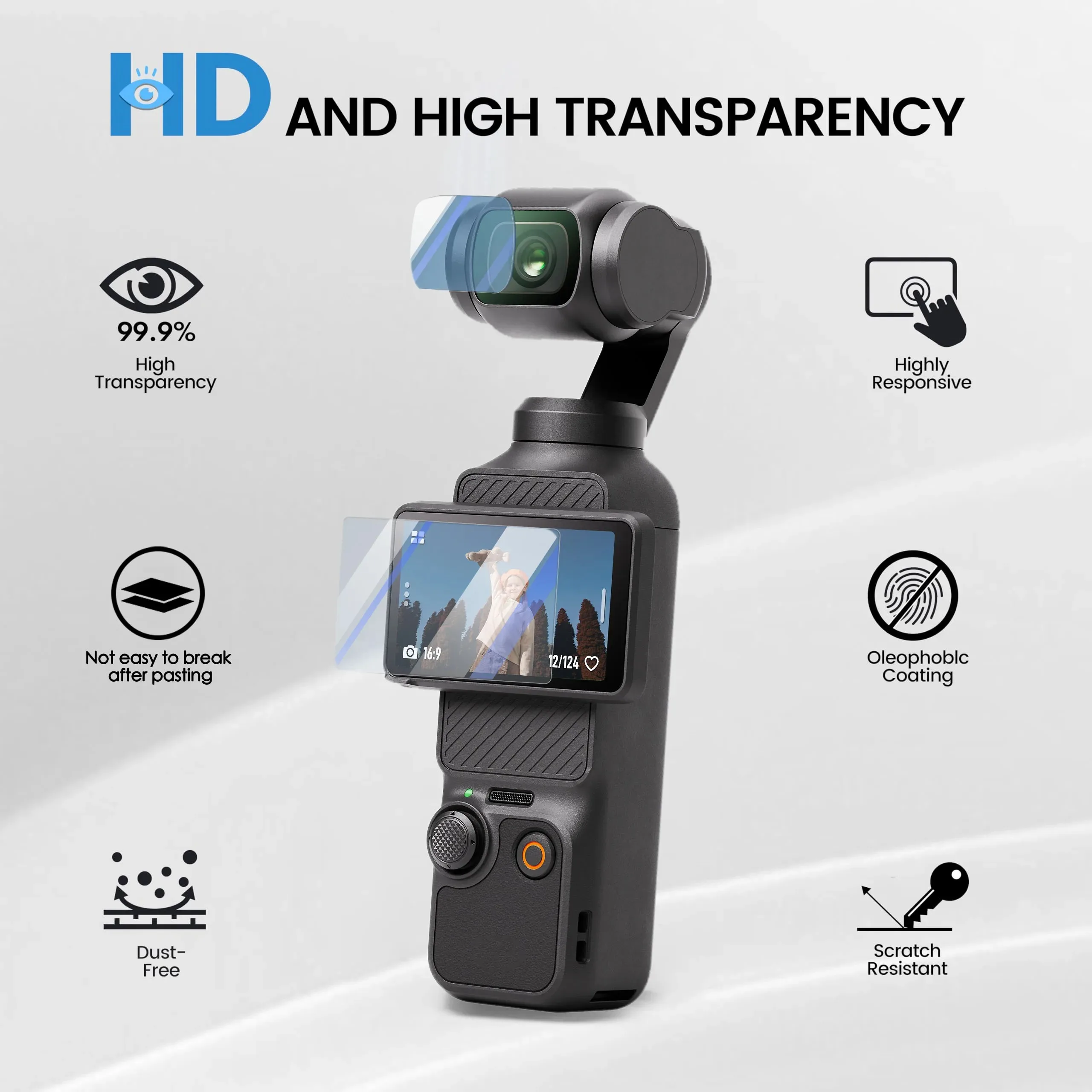 9H HD Tempered Glass Screen Lens Protector for DJI Osmo Pocket 3 Anti-Scratch Bubble-Free Easy Install Gimbal Camera Accessories