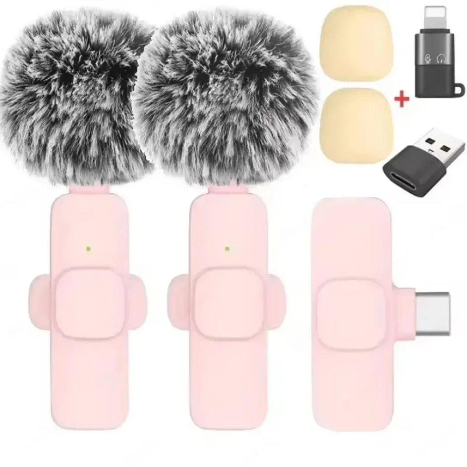 Portable Lavalier Wireless Microphone Audio Video Recording Mini Mic For iPhone Android Live Broadcast Gaming Phone With Receive
