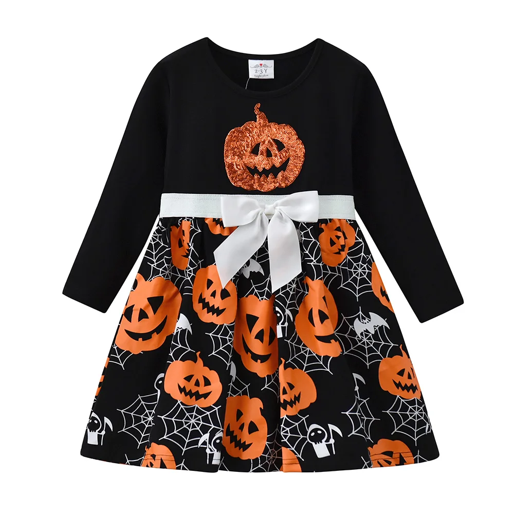 Dxton Mädchen Halloween Cosplay Kleider Kinder Kürbis Neujahr Kinder Kleid Party Kostüme Kinder Kleidung Kinder Spinnennetz Vestidos – Detail 4