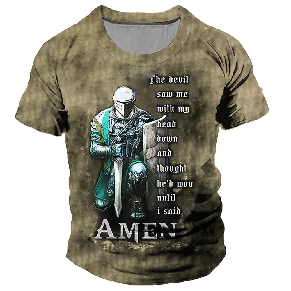 2023 New Vintage Men\'s T-shirts Knights Templar Print For Men Summer Oversized Tops Short Sleeve Tees Casual O-Neck Men Clothin