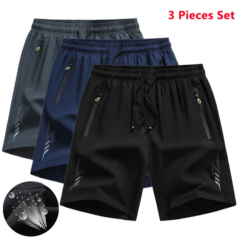 

Летние мужские шорты из трех предметов, быстросохнущие эластичные дышащие шорты для мужчин, спортивные шорты для тренажерного зала, фитнеса, свободные короткие брюки для мужчин, бег