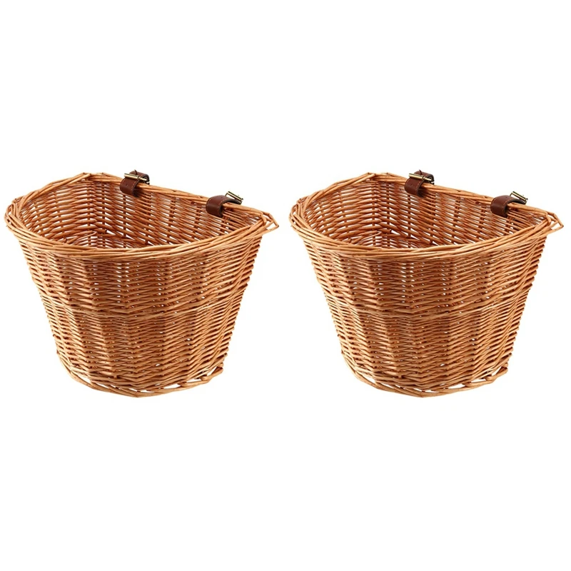 

Quality 2X Retro, Handmade, Wicker Bicycle Front Basket With Leather Straps