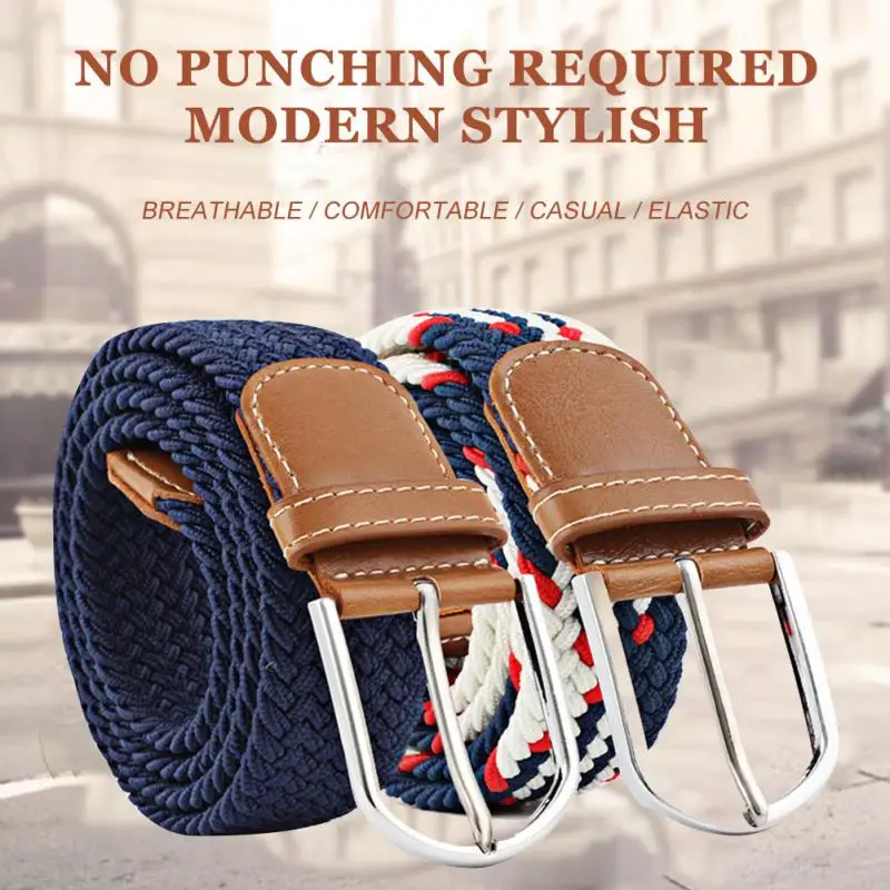 

Knitted Pin Buckle Men Belt Waistband Woven Canvas Elastic Expandable Braided Stretch Military Tactical Belts Jeans Stretch Belt