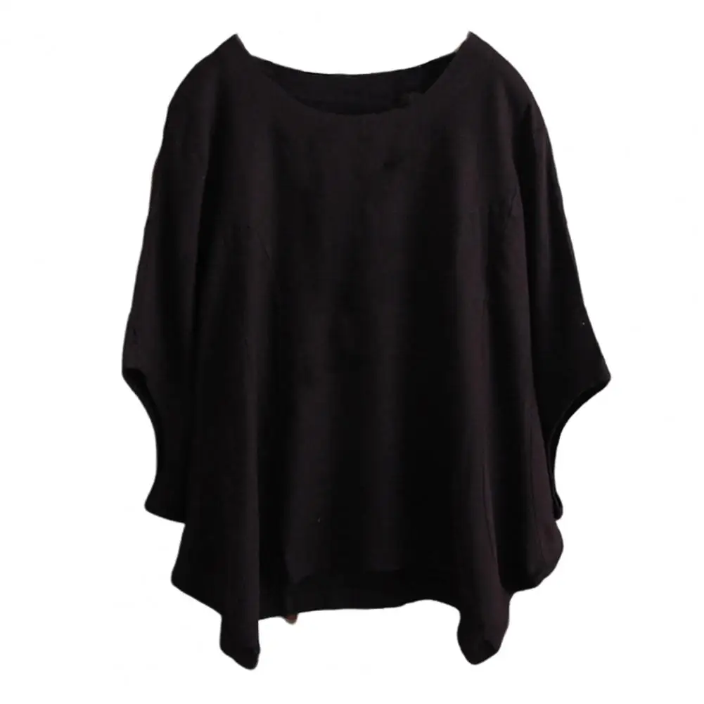 Women T-shirt Stylish Women\'s T-shirt With Batwing Sleeves Loose Fit Solid Color Pullover Top For Streetwear Fashion Lightweight