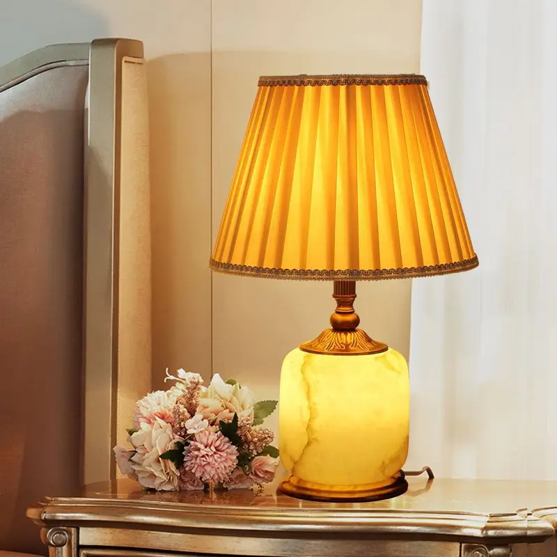 

All-copper European-style Marble Warm Light Retro Table Lamp Villa Living Room Bedroom Bedside High-end Luxury Decorative Lamps