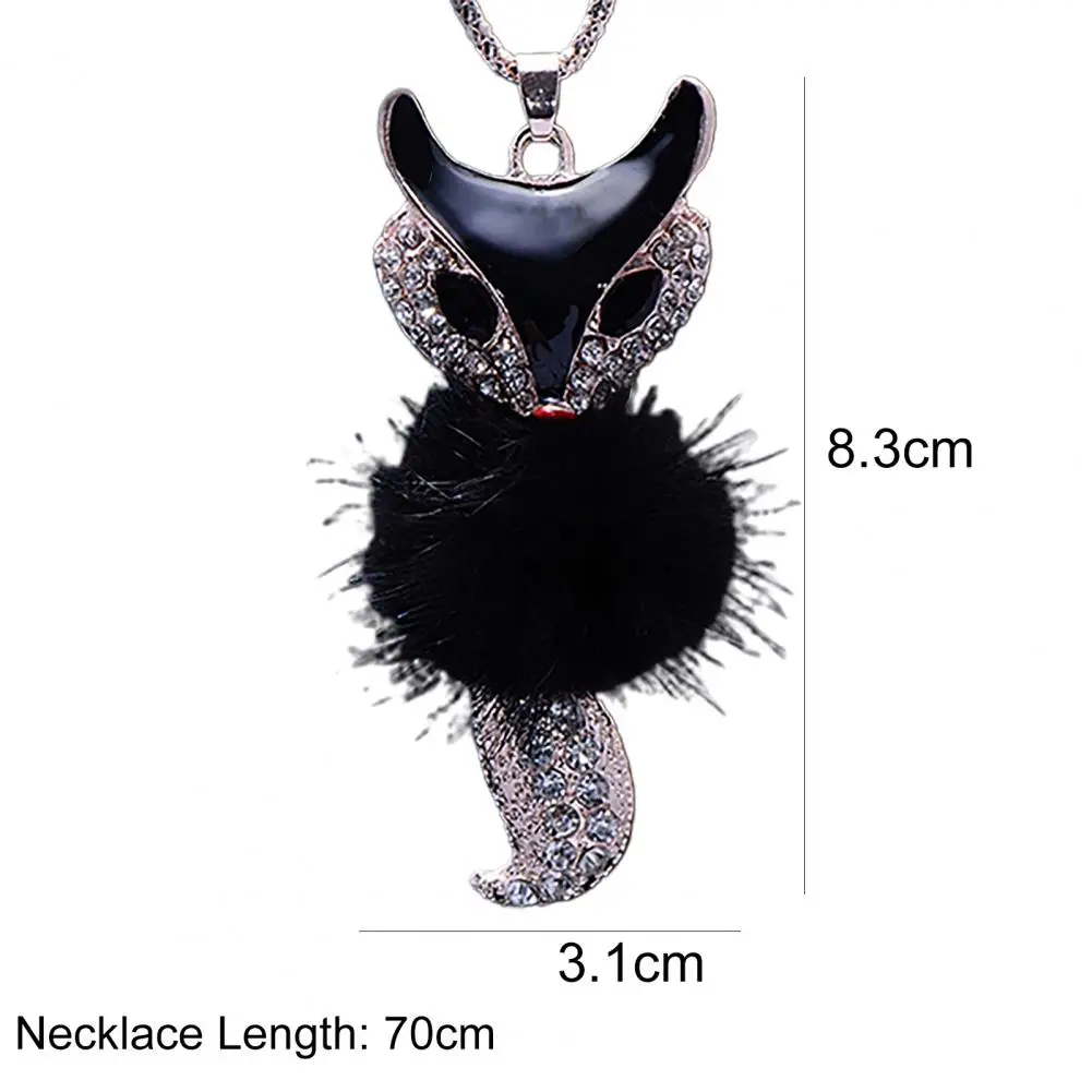 Opera Necklace  Durable Rhinestone Inlaid Faux Fur Necklace  Fox Sweater Necklace