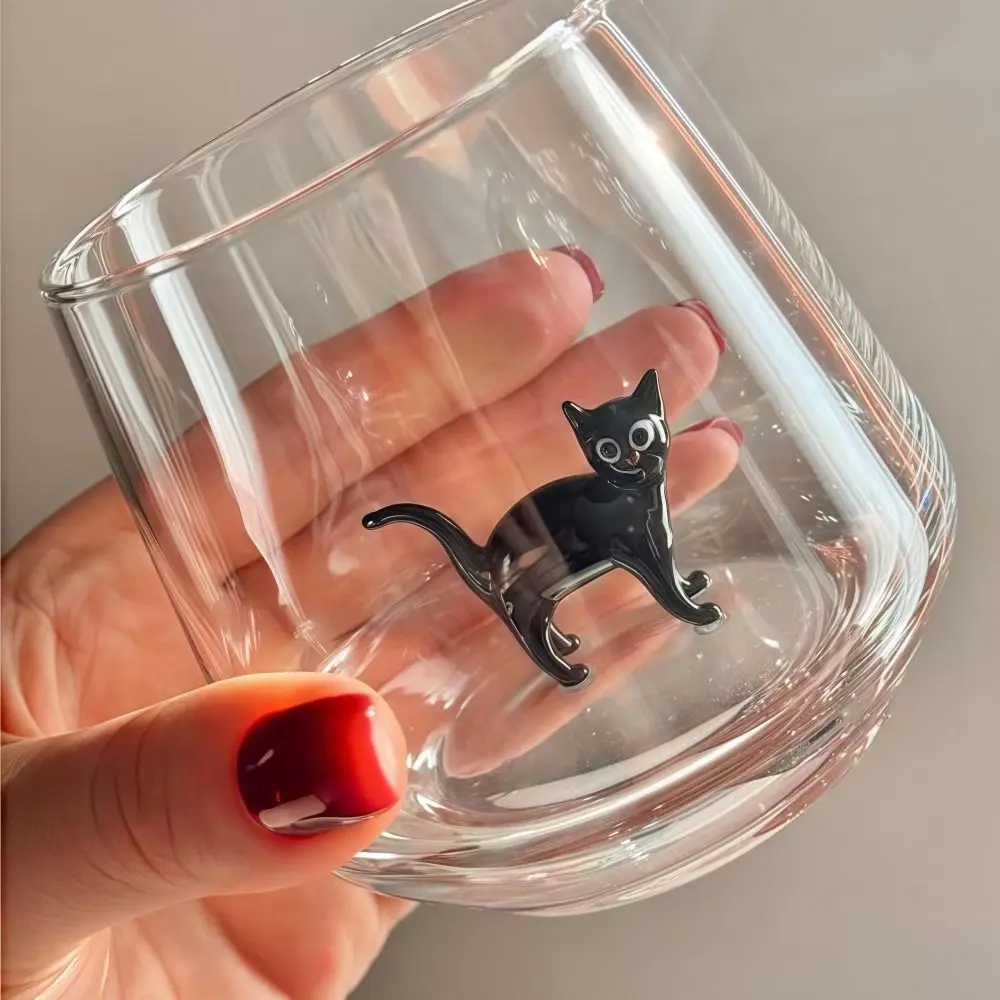Cute 3D Cat Figurine Glass Cup Stemless Unique Cat Wine Glass Handmade Transparent Coffee Cup For Milk Beer