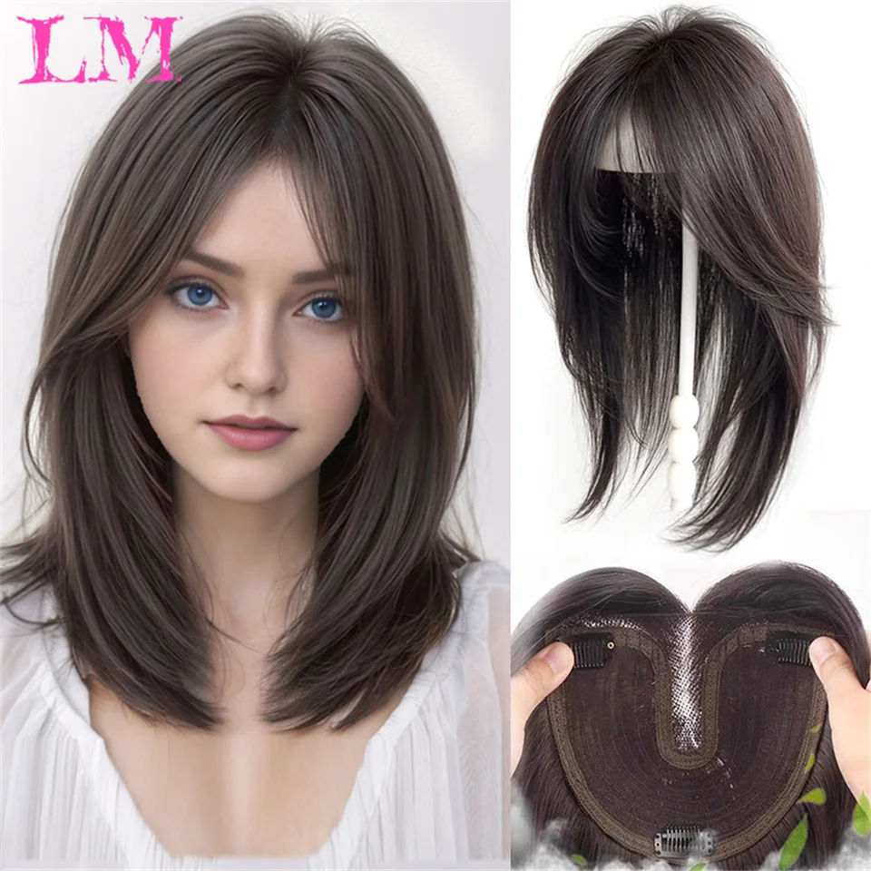 

LM Hair Toppers Blonde Brown Ombre Human Hair Topper HairPieces for Women Density Silk Base 3Clip in Toppers