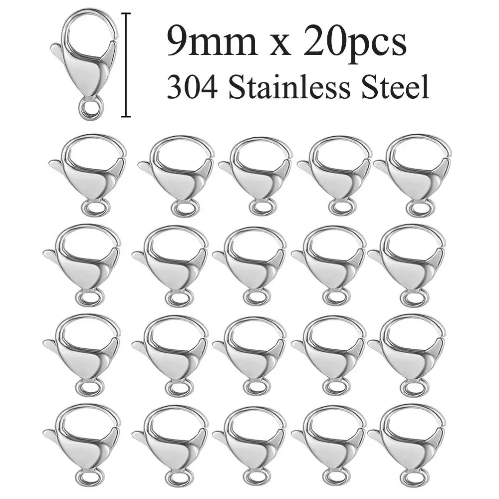 20pcs 304 Stainless Steel Lobster Clasp Wholesale Silver Gold 9-15mm Clip Claw Clasps diy Jewelry Finding Supplies