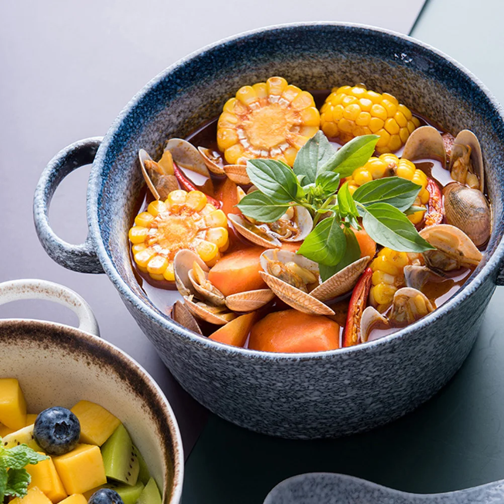 

1Pcs Exquisite Ceramic Soup Bowl with Handles Practical Eco Friendly Creative Design for Home Dining Japanese Style