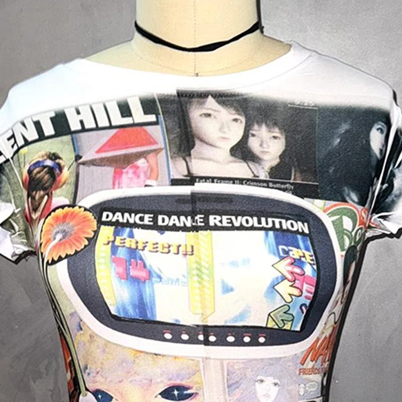 Women clothes Y2k Tops Baby Tees Aesthetic Emo Summer Tops Streetwear Gothic Harajuku Graphic Cartoon T-shirt Vintage Crop Tops
