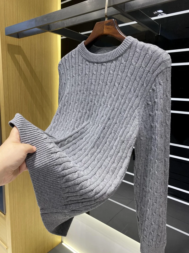 

Warm Comfortable Men's Knitted Sweater round Ne Twist Knitting 3D Pure Color Autumn Winter Faion Street Sle Regular Fit