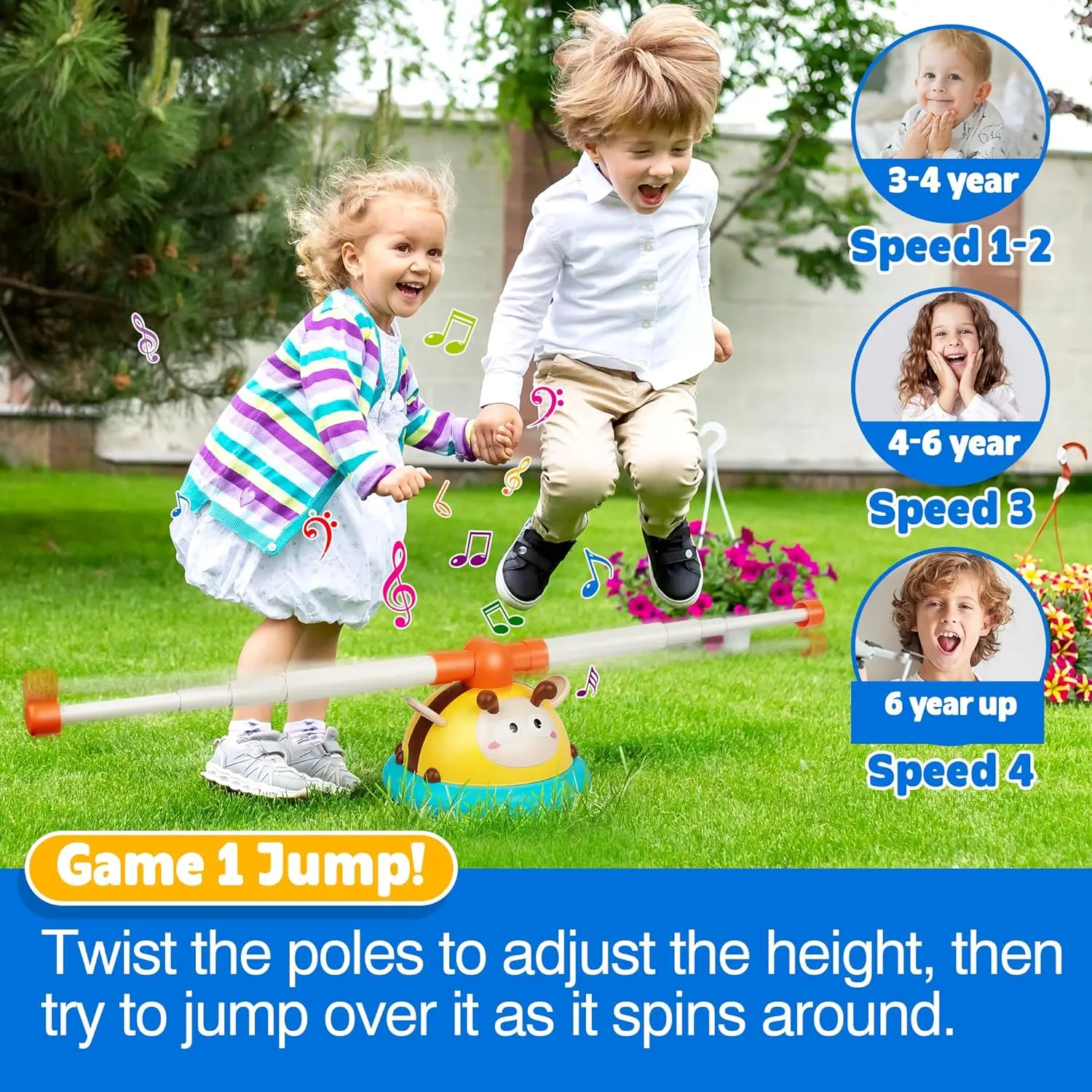 2-em-1 musical salto e lance anel jogo brinquedo joaninha máquina de exercício treinamento sensorial das crianças brinquedos ao ar livre com controle remoto