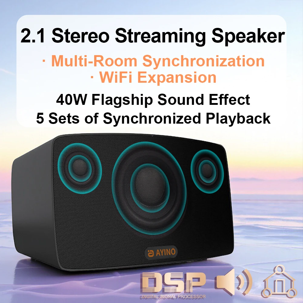 

WS400 40 Вт Hi-Fi звук 2,1-канальный беспроводной интеллектуальный динамик Wi-Fi Bluetooth проводная многокомнатная синхронизация DLNA AirPlay QPlay совместимость