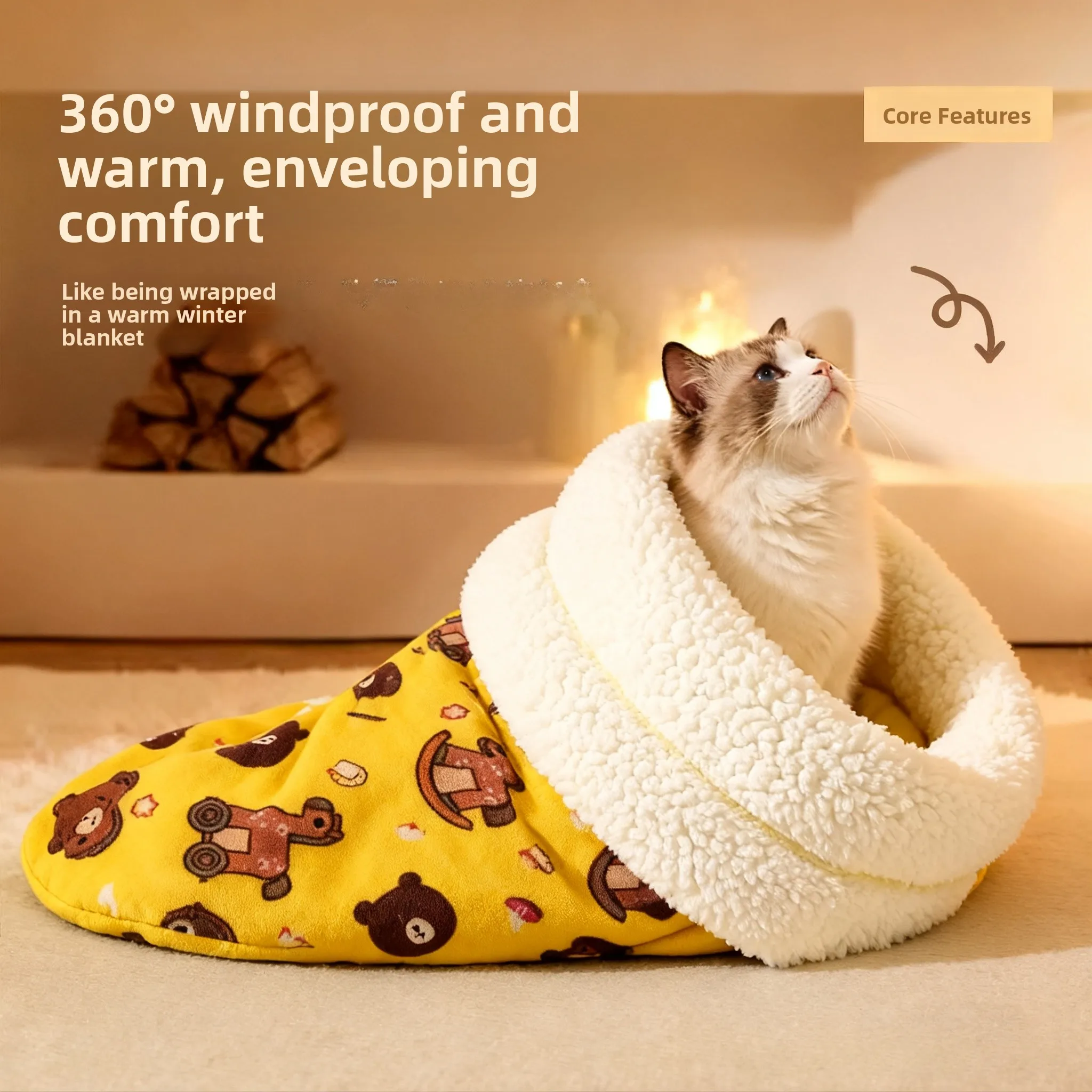 

Warm Tunnel Bed Dog Bed Enclosed Pet Bed for Kittens Pet Supplies Nest Mat S Bag Indoor Use Animal Pattern