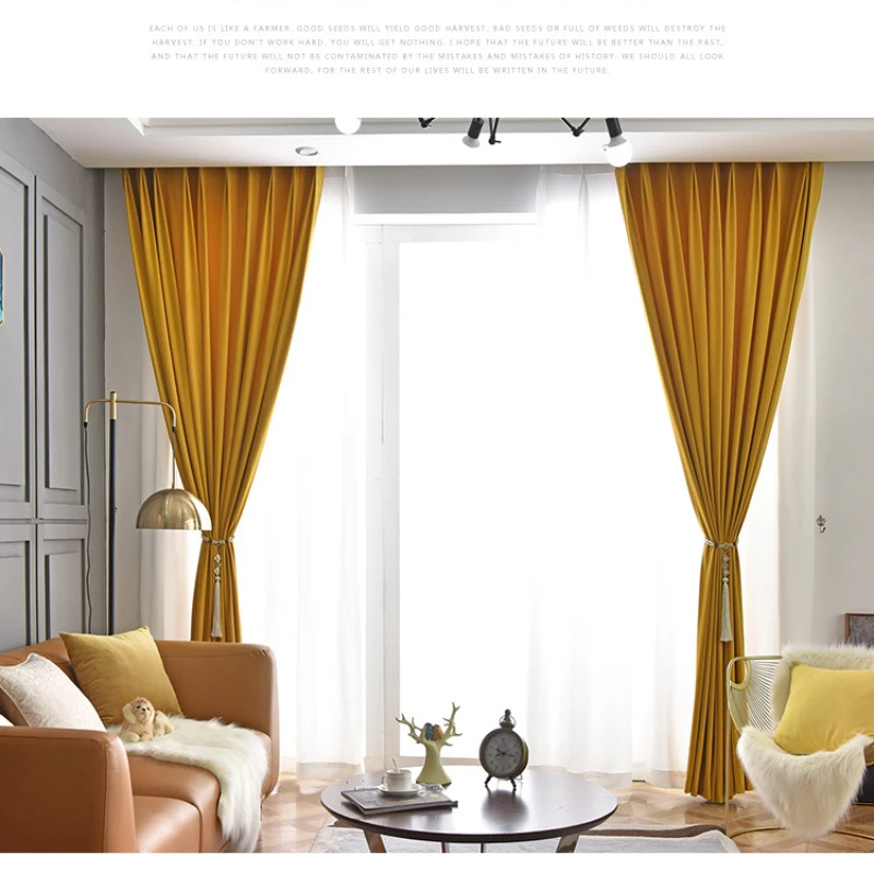 Home curtains,Blackout Nordic Mink Velvet ,Light Curtains, Living Room, Dining Room, Bedroom Luxury, Royal Yellow Curtain Custom