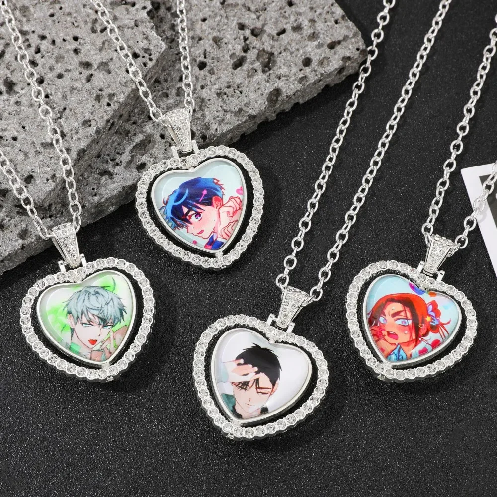 Lovely Alien Stage Glass Cabochon 360 Degree Rotating Heart Shaped Pendant Till Ivan Hyuna Luka Double-Sided Necklace Gift
