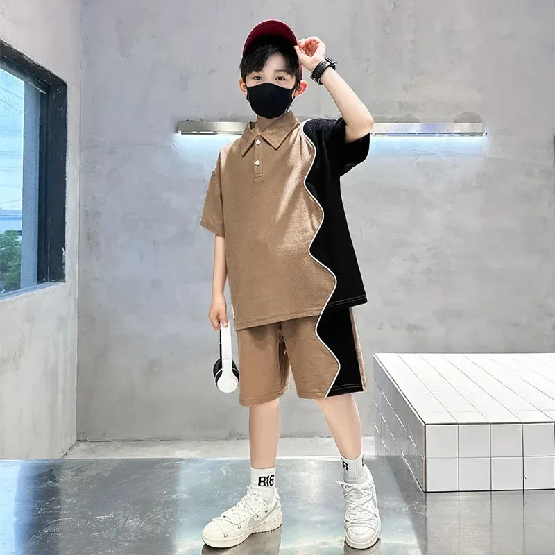 

qq 123Костюм для мальчиков-поло с короткими рукавами, свободные шорты, комплект верхней одежды из 2 предметов, детские комплекты, наряд