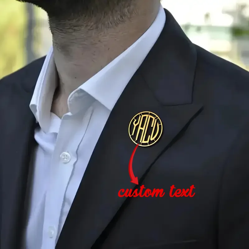 

Personalized Custom 1- 4 Letter Monogram Brooch Geometric Round For Men Clothing Accessories Stainless Steel Jewelry Father Gift