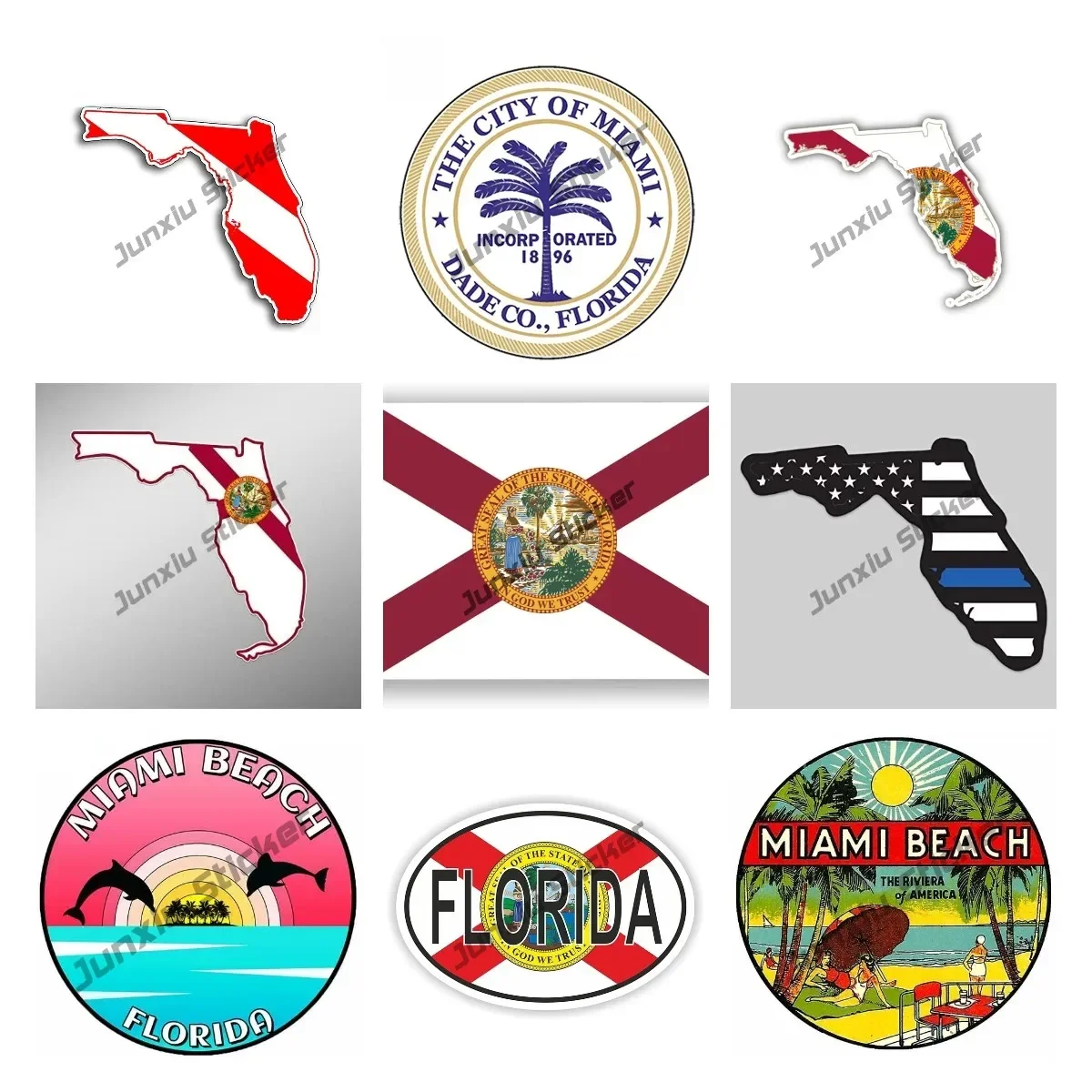 

Переводная наклейка Майами-Бич Флорида, карта Флориды, флаг, автомобильные наклейки, модные наклейки для RV, автомобиля, кемпера, аксессуары ...