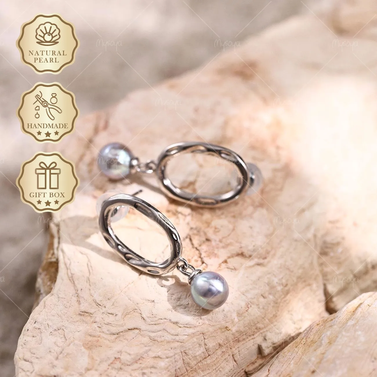 

Серьги Mysoya Japan Akoya с серыми барочными жемчужинами овальной формы, 5,5-6 мм, серебристые, S925, подарочная коробка, подарок на День святого Валентина, подарок на день рождения для нее