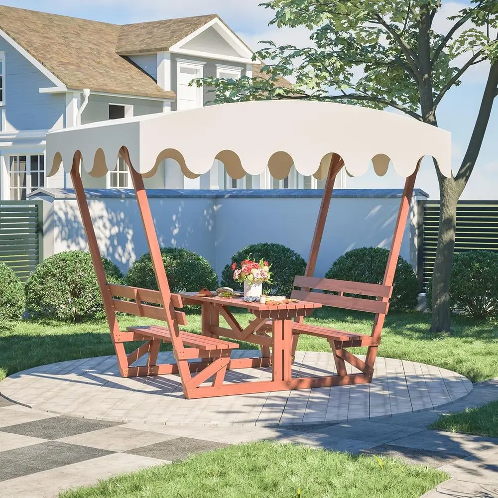 

Деревянный стол для пикника на открытом воздухе с скамейками на 4-6 человек, устойчивый к атмосферным воздействиям набор для патио со съемным абажуром