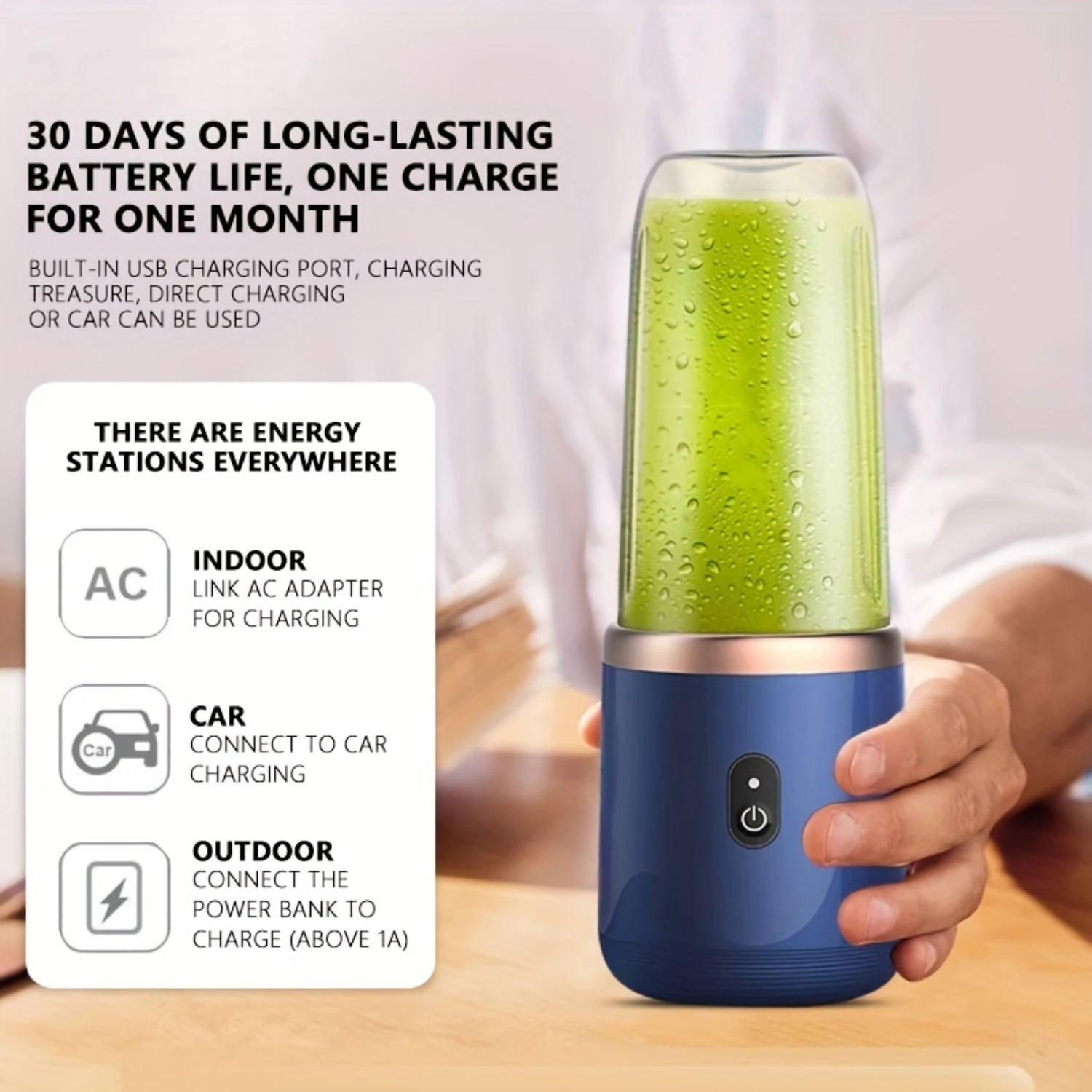 Portable USB Smoothie Blender Cup - Wireless Mini Charging Fruit Juicer with Ice Crusher