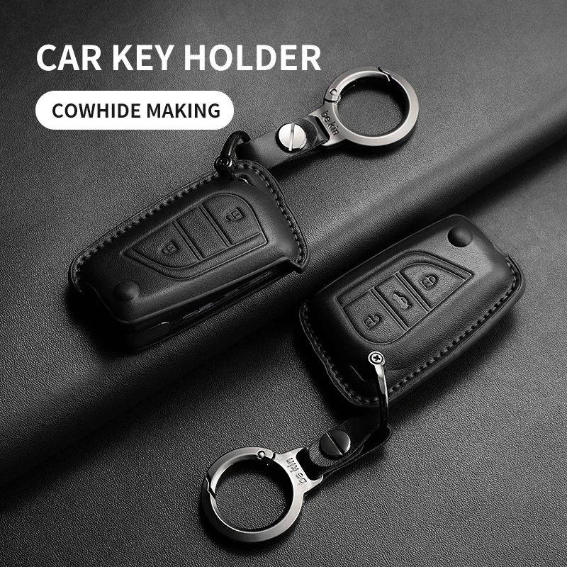For  Top-Grain Leather Flip Key Cover Compatible with Toyota Corolla RAV4 Rongfang Reiz CHR