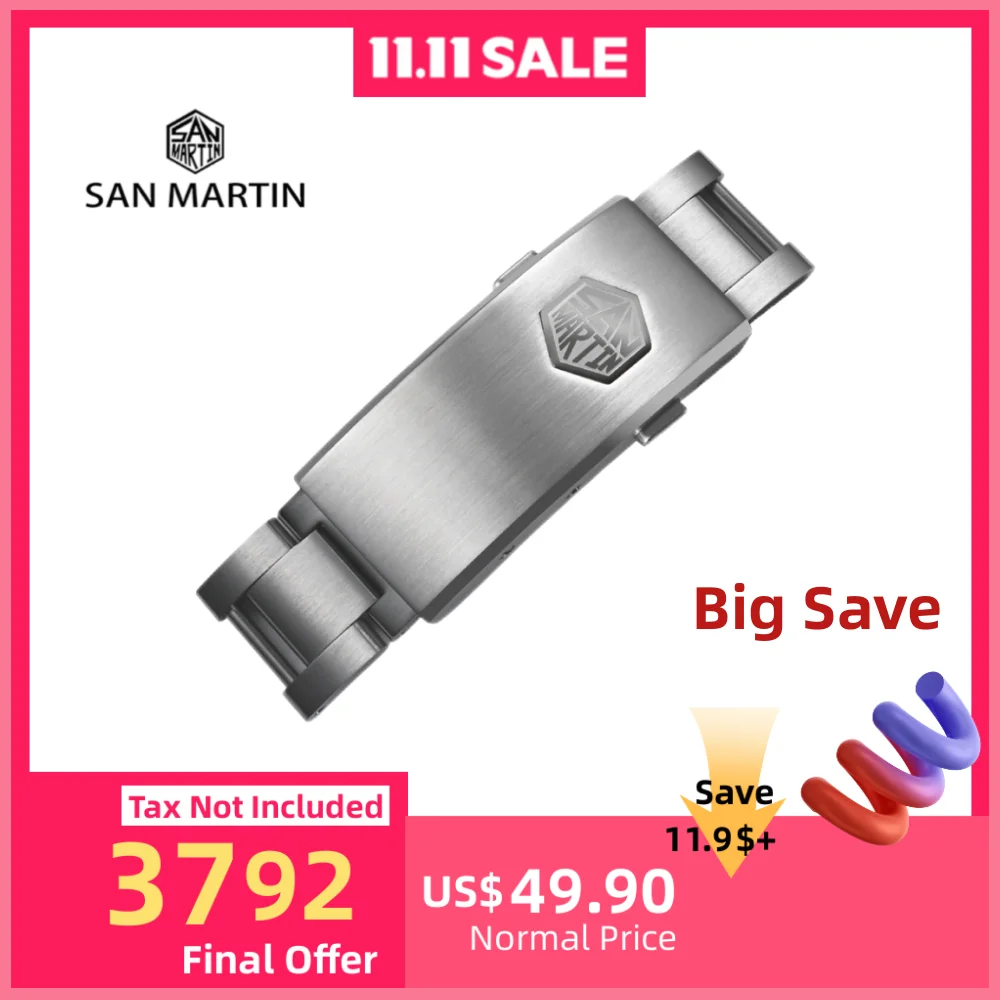 

San Martin 16mm New Fly Micro Adjust Clasp Solid 316L Stainless Steel Folding For 3-Link Watch Bracelet Buckle Quality BK1642