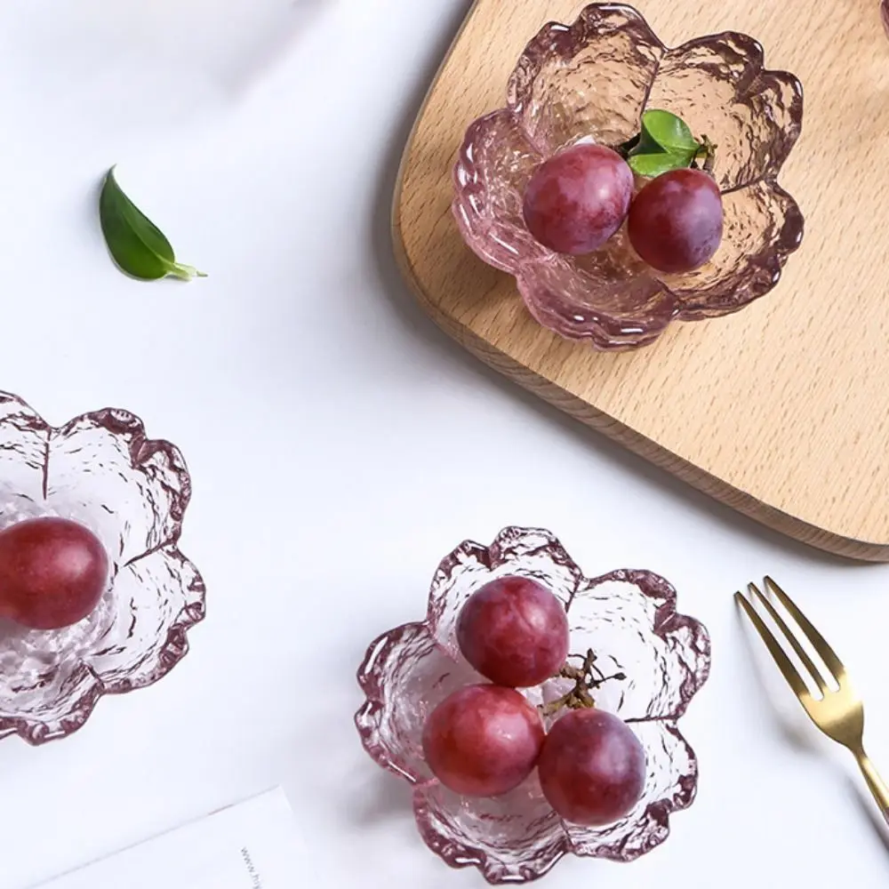 Cherry Blossoms Seasoning Plate Small Glass Dish Nodic Gold Inlay Sauce Bowl Ice Cream Fruit Sala Sakura Disc Kitchen Supplies