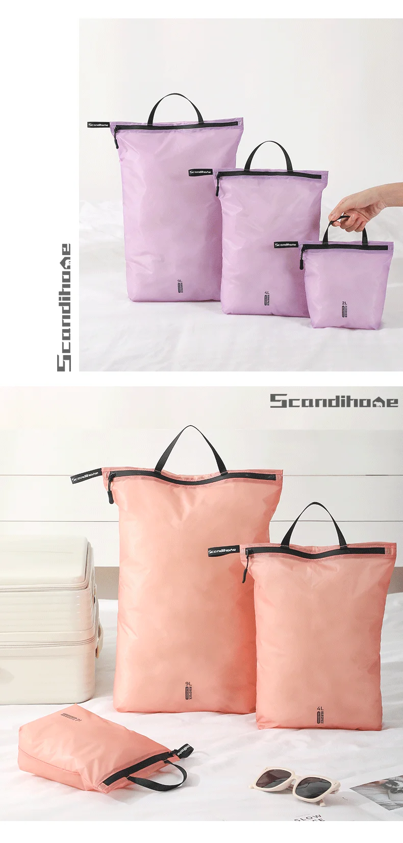 Wasserdichte Reisehandtasche, Aufbewahrungstasche, leichter Kleidungs-Organizer, Reißverschlusstasche für Toilettenartikel, Socken, Unterwäsche, Gepäck – Detail 20