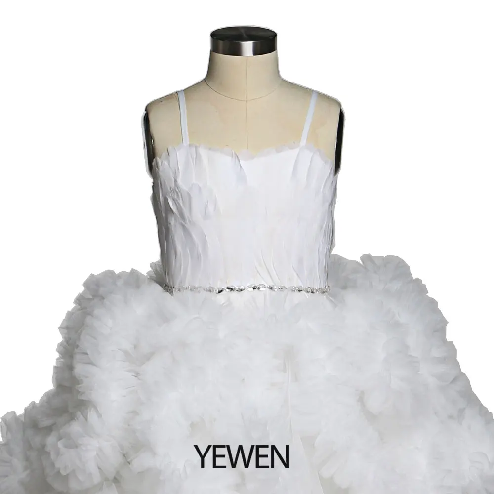 Robe de bal pour filles, rose foncé, plume, fleur, élégante, décorations de fête de première Communion pour enfants, Mariage, YeWen