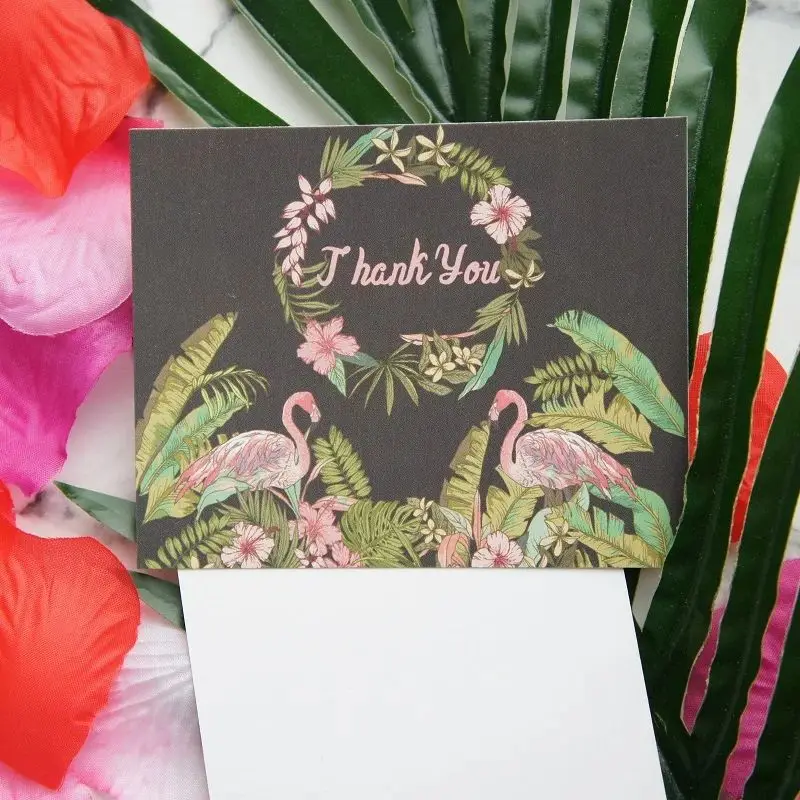 

multi-use 50pcs Mini thank you Card flamingo tropical plant style Scrapbooking party invitation DIY Decor gift party card