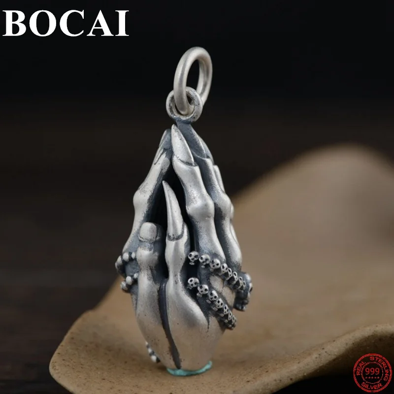 

BOCAI Real S999 Sterling Silver Pendant for Women Men New Fashion Ethnic Style Buddhist Hand Amulet Jewelry Free Shipping