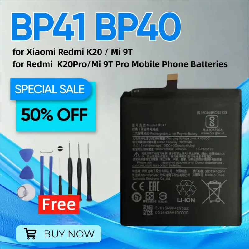 

4000mAh BP41 BP40 Replacement Battery for Xiaomi Redmi K20 / Mi 9T,for Redmi K20Pro/Mi 9T Pro Mobile Phone Batteries