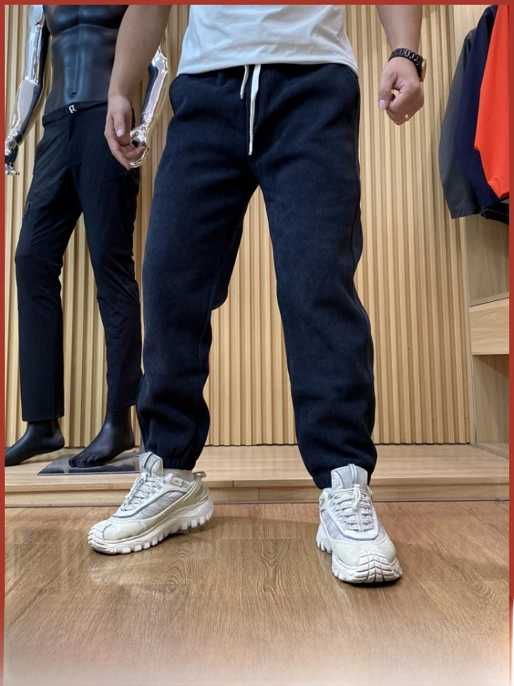 

Мужские модные спортивные вельветовые брюки с эластичной манжетой на подкладке, осень-зима, повседневные брюки, свободный крой на талии