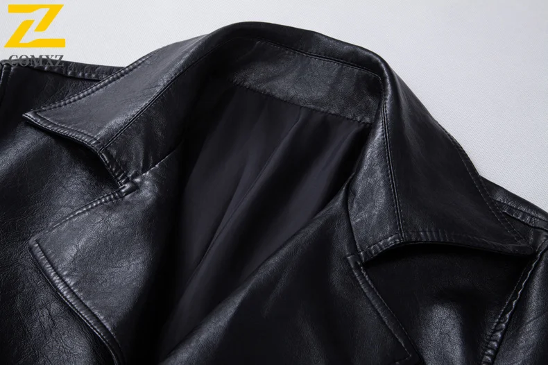 Urban Fashion Faux Leather Jacket Men's Mid-length Belt PU Leather Coat chaqueta 2025 Autumn Winter Motorcyclist Trench Coat Man