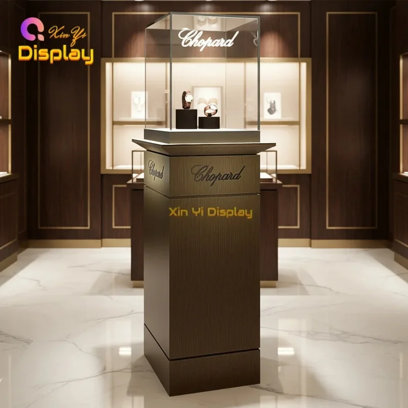custom.LED Lighting Jewelry Showcase Tempered Glass Display Counter Furniture Jewelry Shops Made of Durable Metal and