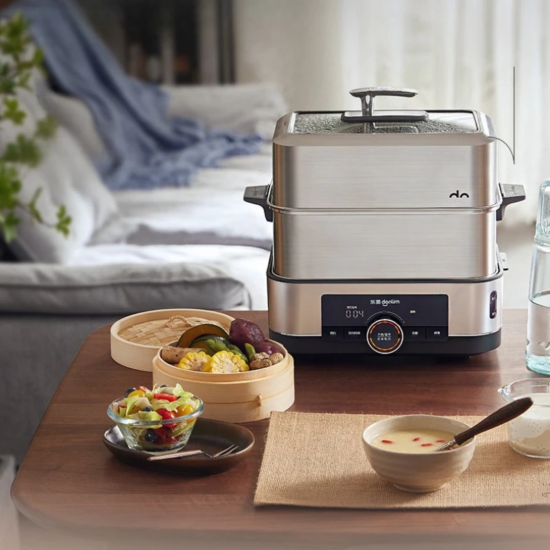 Multilayer Stainless Steel Fast Heating Steam Cooker, Household Large Volume Steaming Braising Machine Support Timer Preset