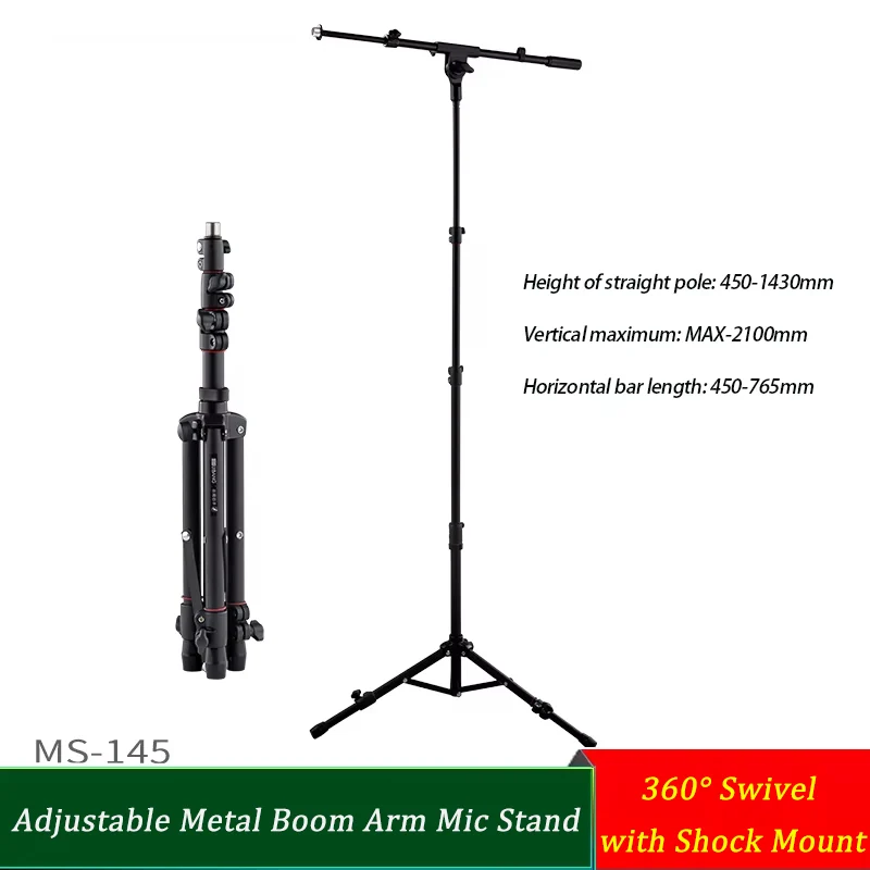 

Adjustable Metal Boom Arm Microphone Stand 360° Swivel Shock Mount for Studio Recording Live Stage & Desktop Podcasting