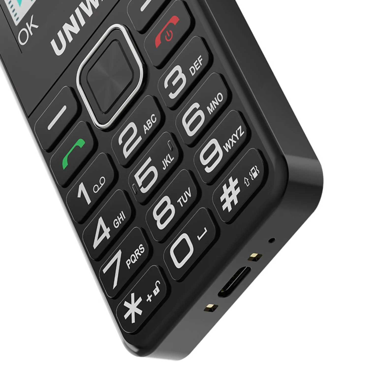 UNIWA V2000 4G Keypad Feature Phone 2.4“ Big Button Loud Volume Dual SlM Removable 1700mAh Hightlight Torch 0.3MP EU USA Versio